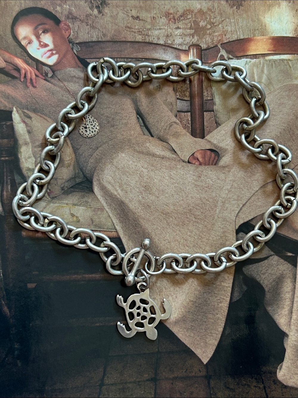 Vintage Silver-Tone Turtle Charm Necklace